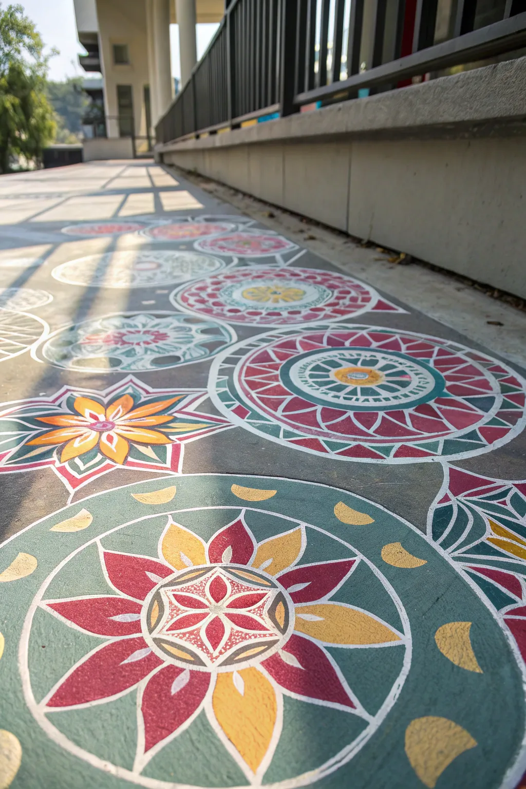 Transform your space with hand-painted geometric patterns that turn any concrete floor into a masterpiece of craftsmanship.