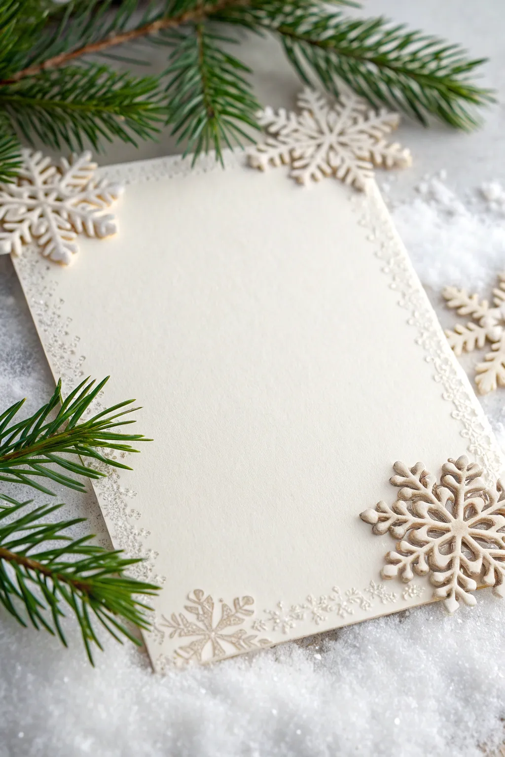Embrace the magic of winter with a delicate snowy border that transforms your message into a serene wonderland.