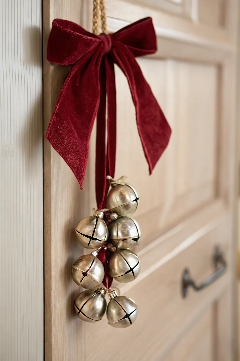 Ring in the holidays with a jingle! This charming door hanger brings festive cheer with every gentle sway.