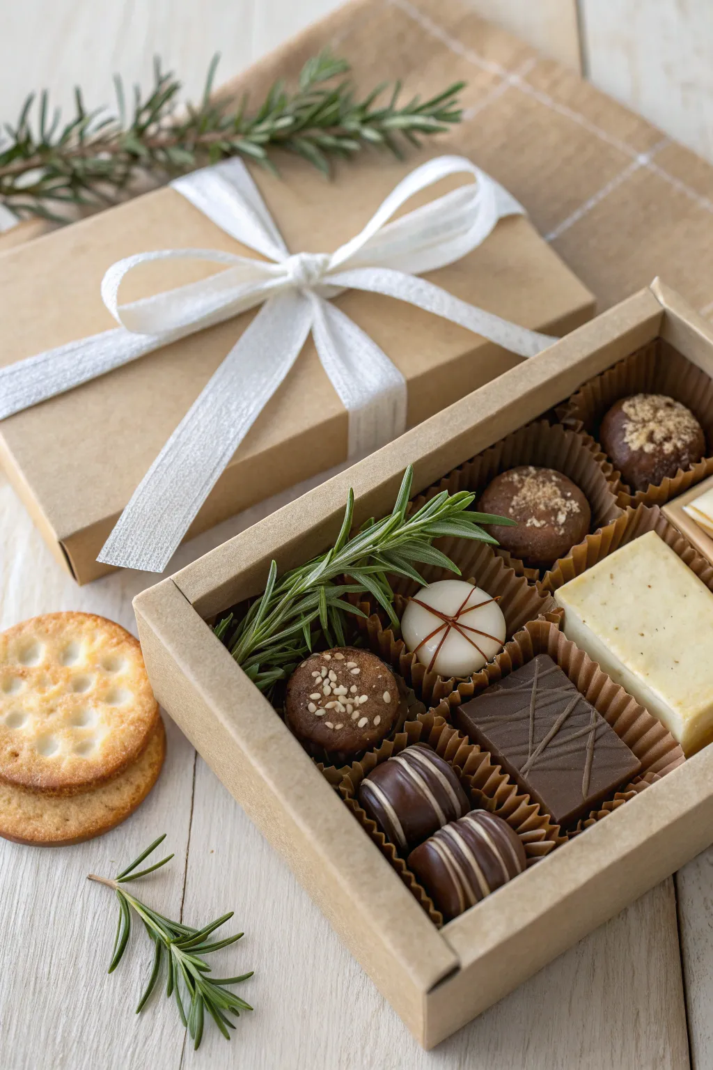 Indulge in the art of gifting with a box full of gourmet delights, perfect for the holiday season.