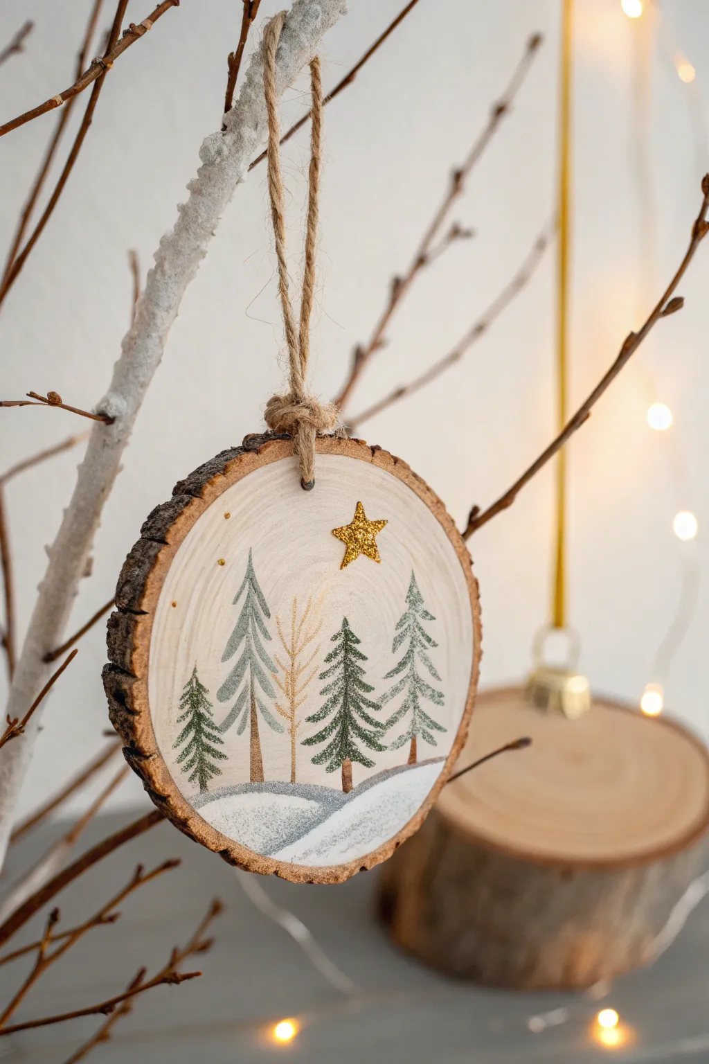 Embrace the beauty of simplicity with hand-painted wood slice ornaments for a cozy, natural Christmas vibe.