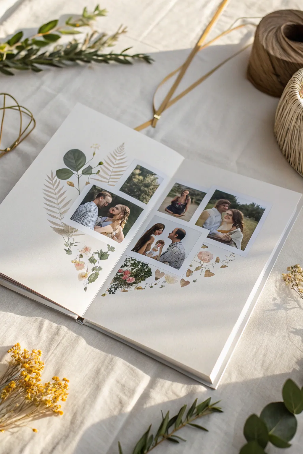 Capture holiday memories with a heart-shaped family photo collage in a minimalist scrapbook layout.