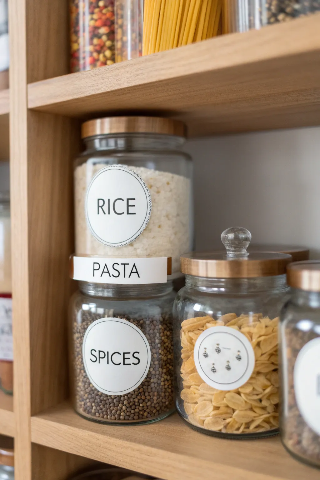 Elevate your organization game with chic circle stickers—perfect for a tidy and beautiful pantry.
