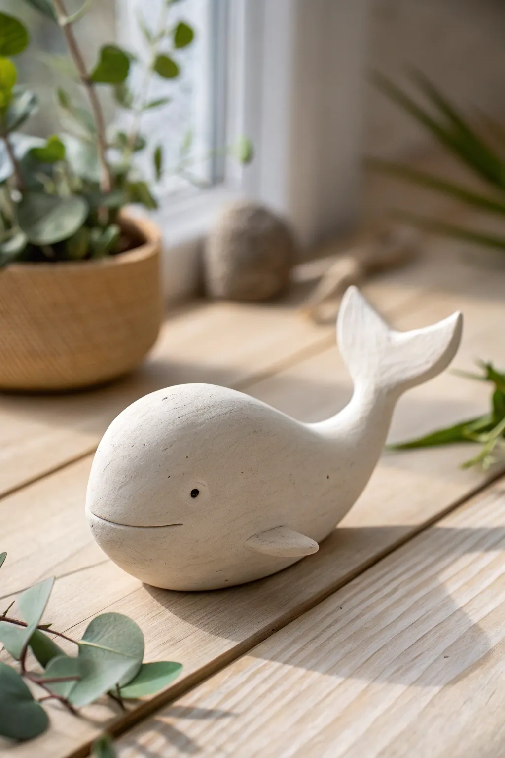 Dive into minimalist elegance with this charming clay whale, a perfect blend of simplicity and craftsmanship.