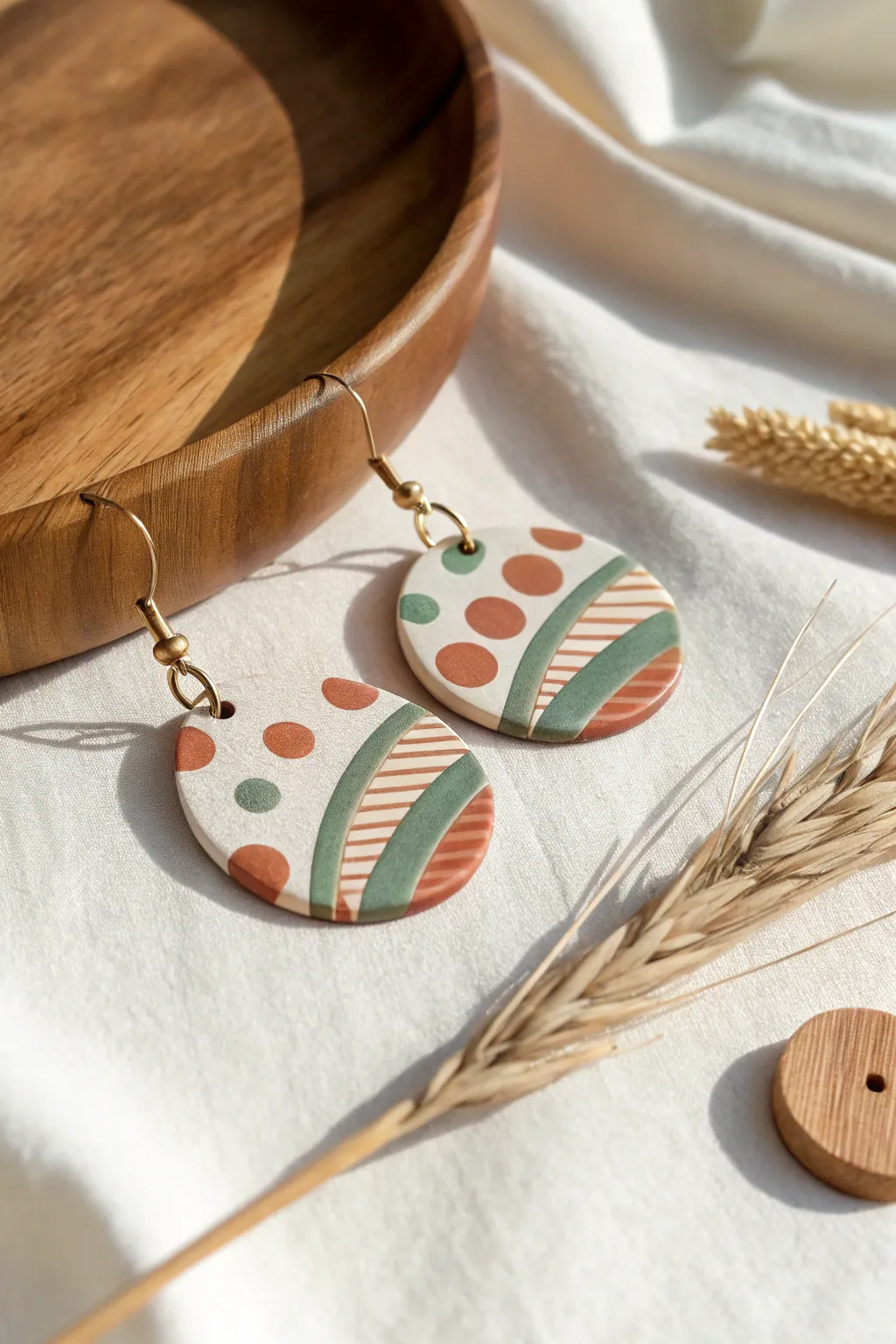 Add a touch of whimsy to your style with these playful patterned clay earrings, perfect for the minimalist at heart.