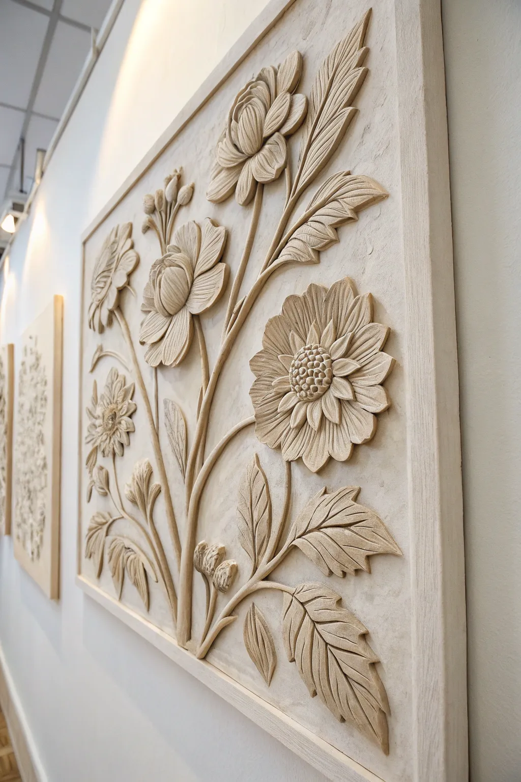 Embrace the beauty of simplicity with monochromatic clay floral reliefs—where minimalism meets artistry.