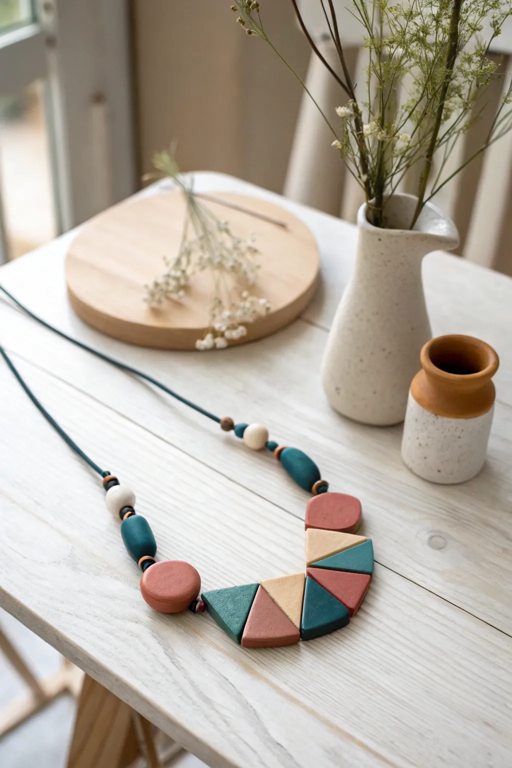 Embrace bold contrasts with these stunning color block clay creations. Perfect for adding a touch of modern artistry to your look.
