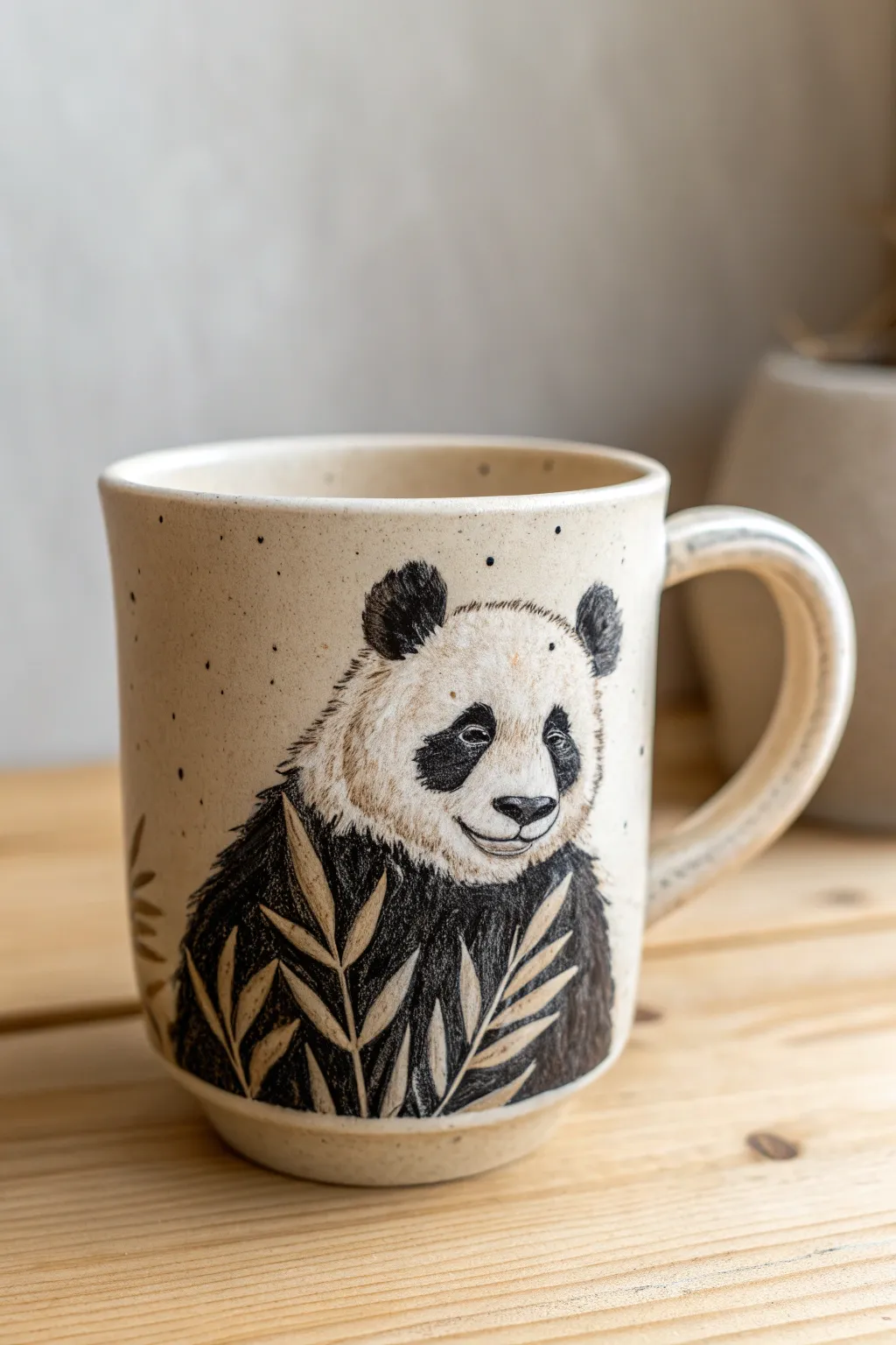 Sip in serenity with this charming panda clay mug, combining minimalist elegance with boho flair.