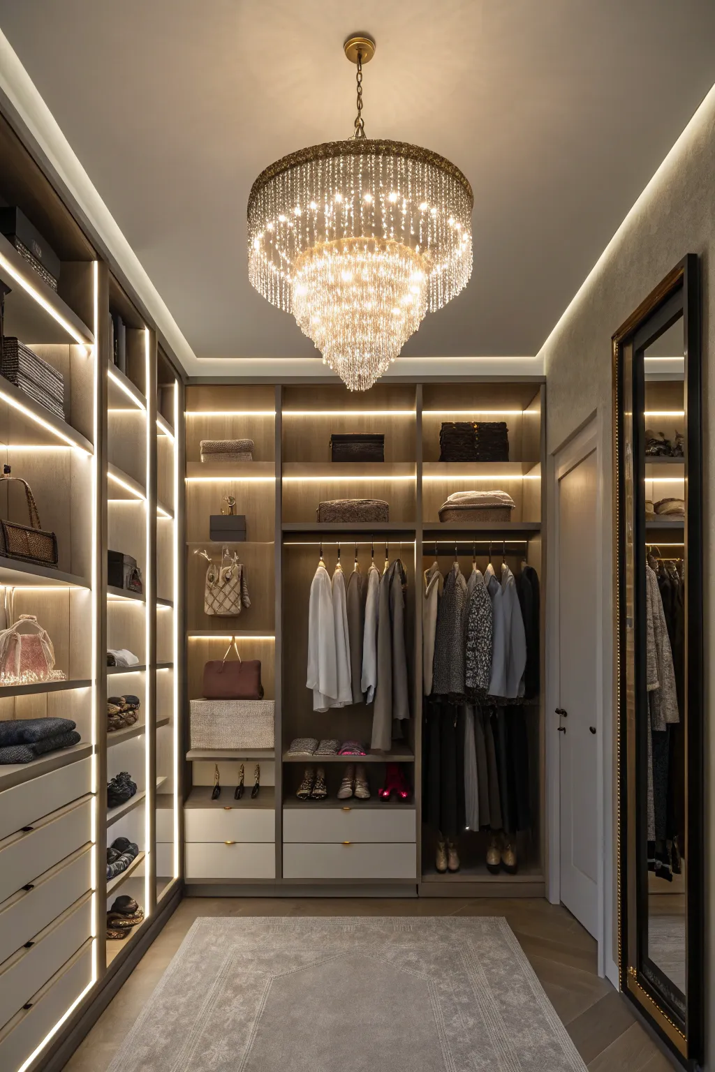 Elegant lighting features in a closet enhancing visibility and style.