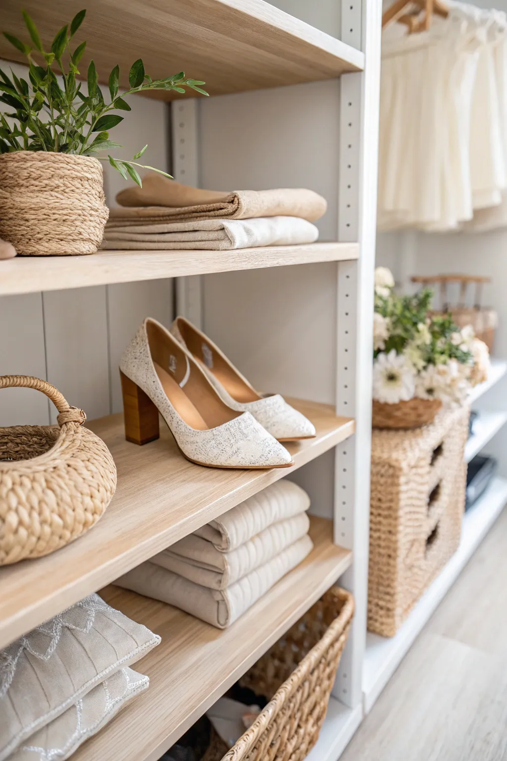Elevate your space with stylish shoe storage that blends minimalism with a touch of boho charm.