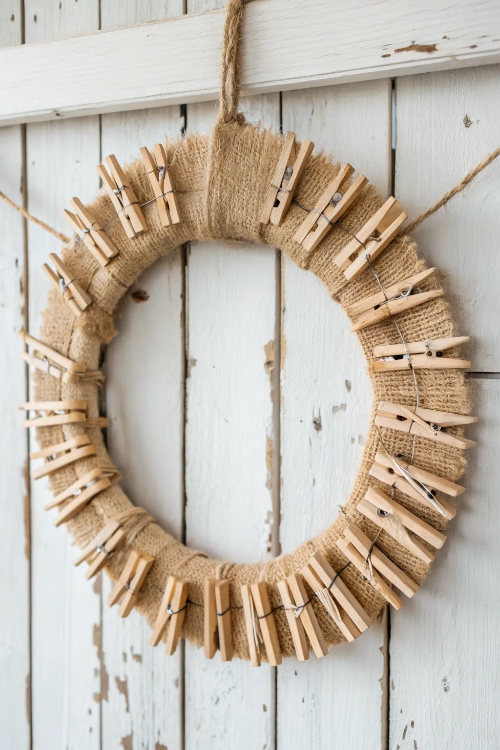 Embrace rustic elegance with a handcrafted burlap clothespin wreath, perfect for adding warmth and charm to your space.