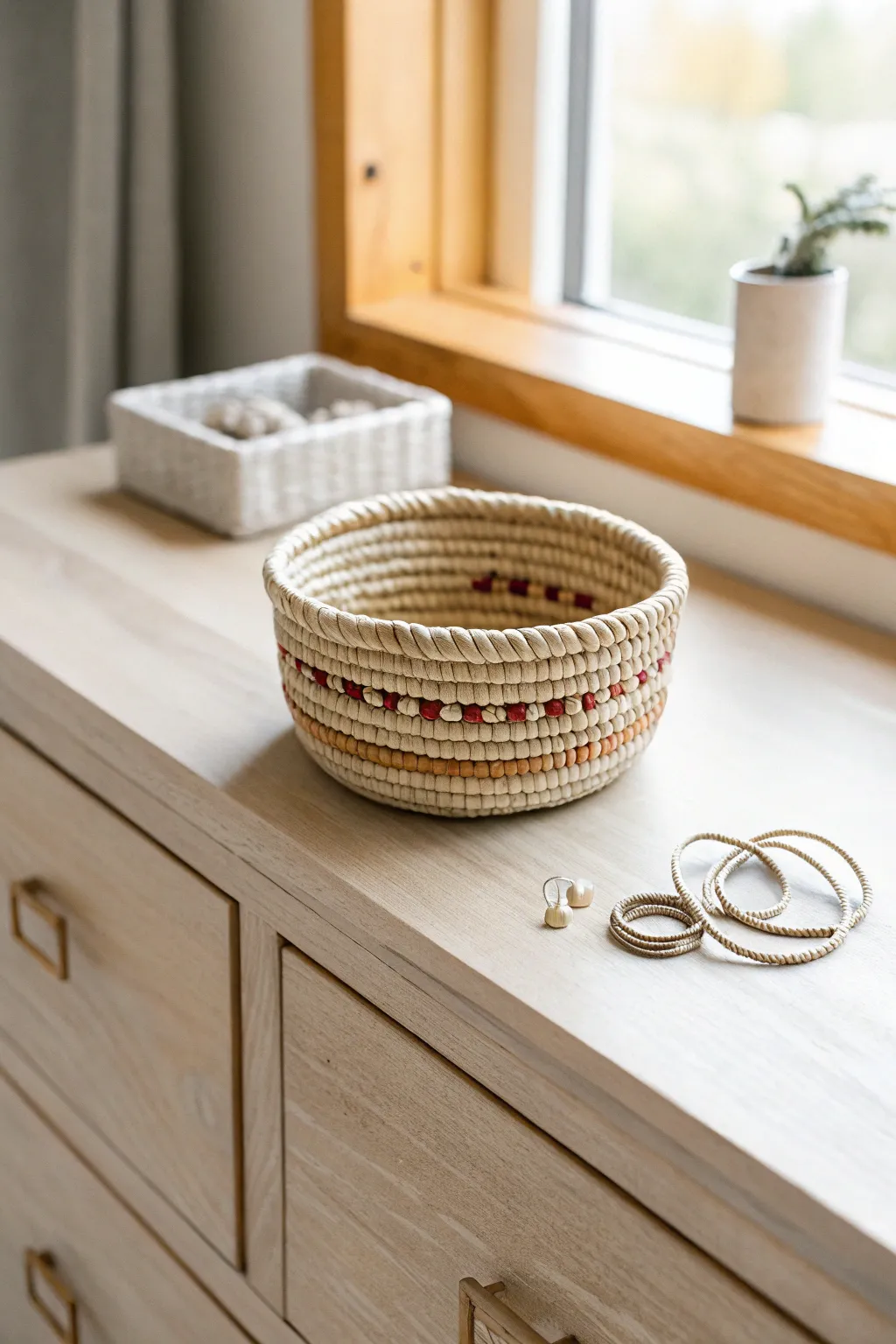 Elegance in simplicity: A perfect coil basket for your precious jewels.