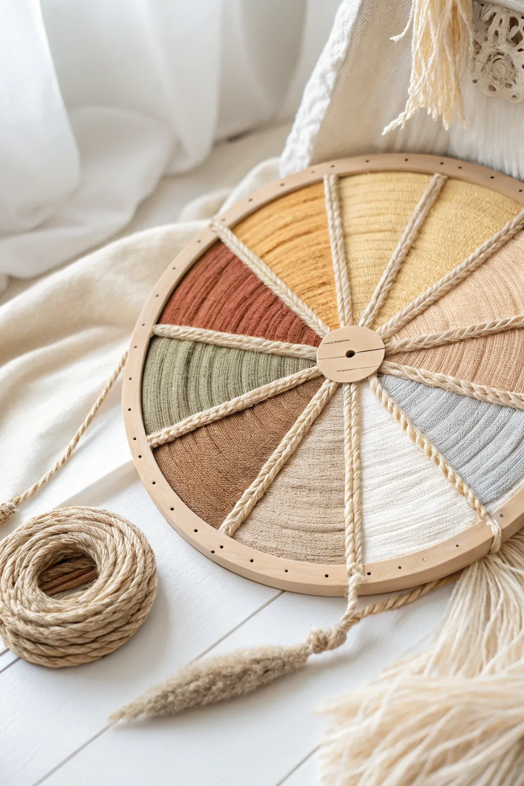 Discover the artistry of color theory with this exquisite handcrafted color wheel display.