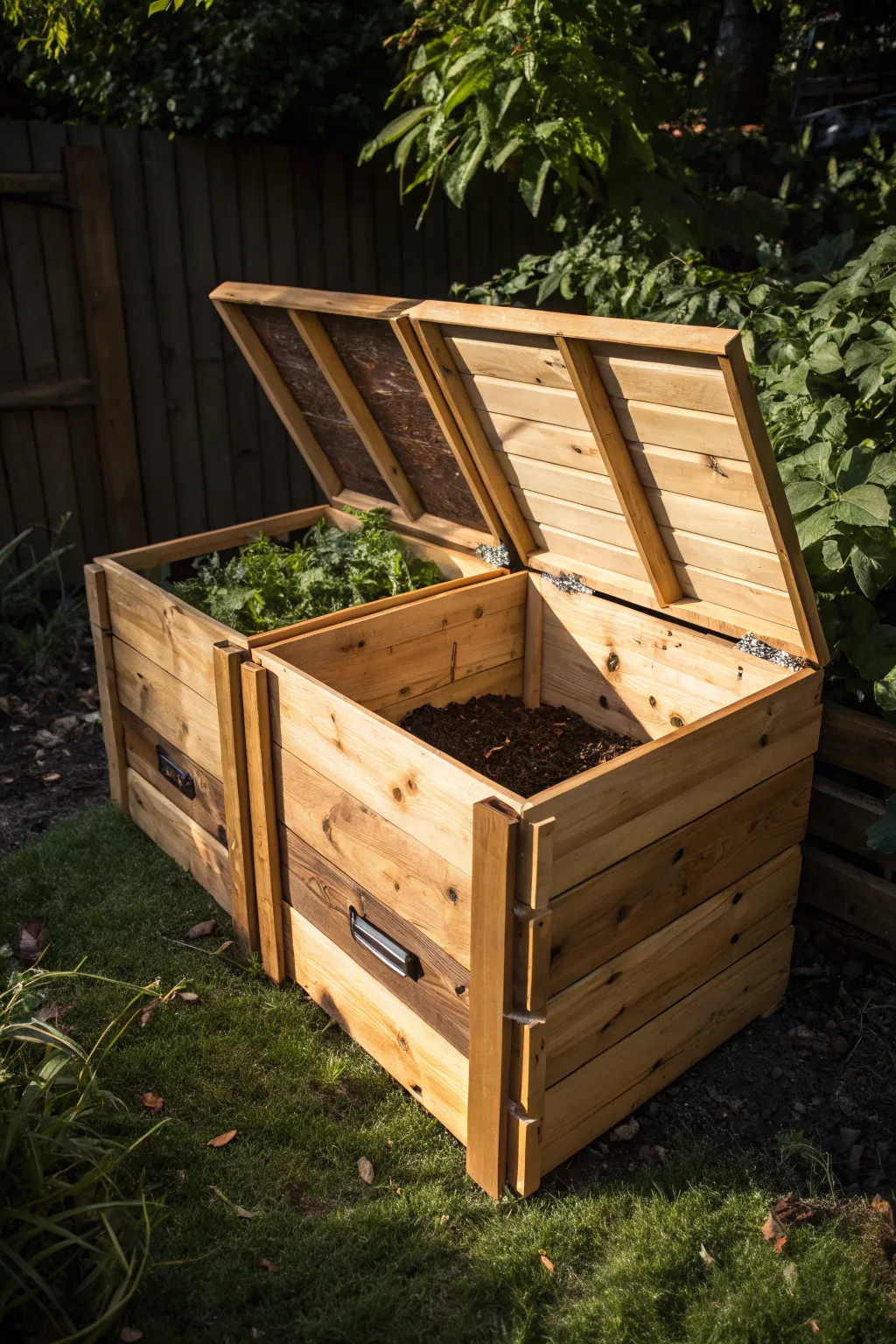 Elevate your composting game with this expertly crafted multi-bin system - where functionality meets artistry.