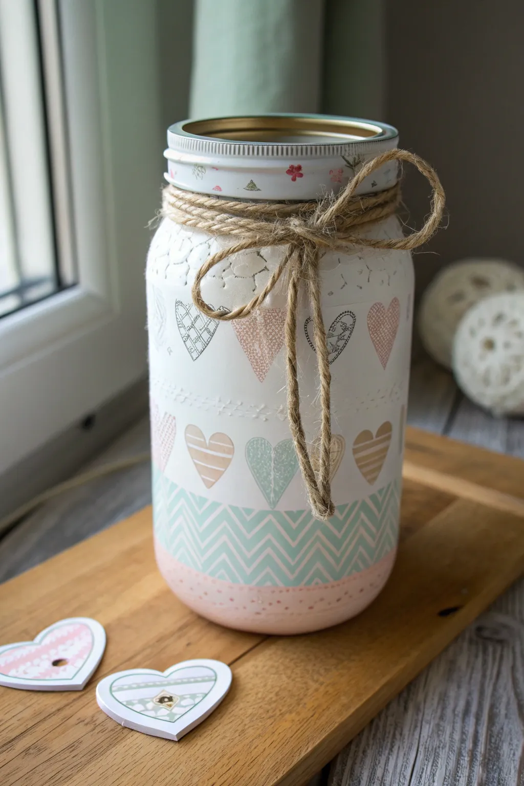 Revamp your mason jar with a Scandinavian-boho twist for a charming consequence jar.