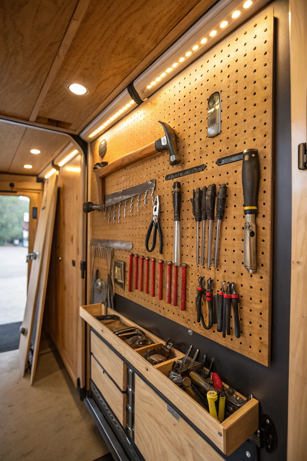 Transform your trailer into a masterpiece of organization with pegboard magic.