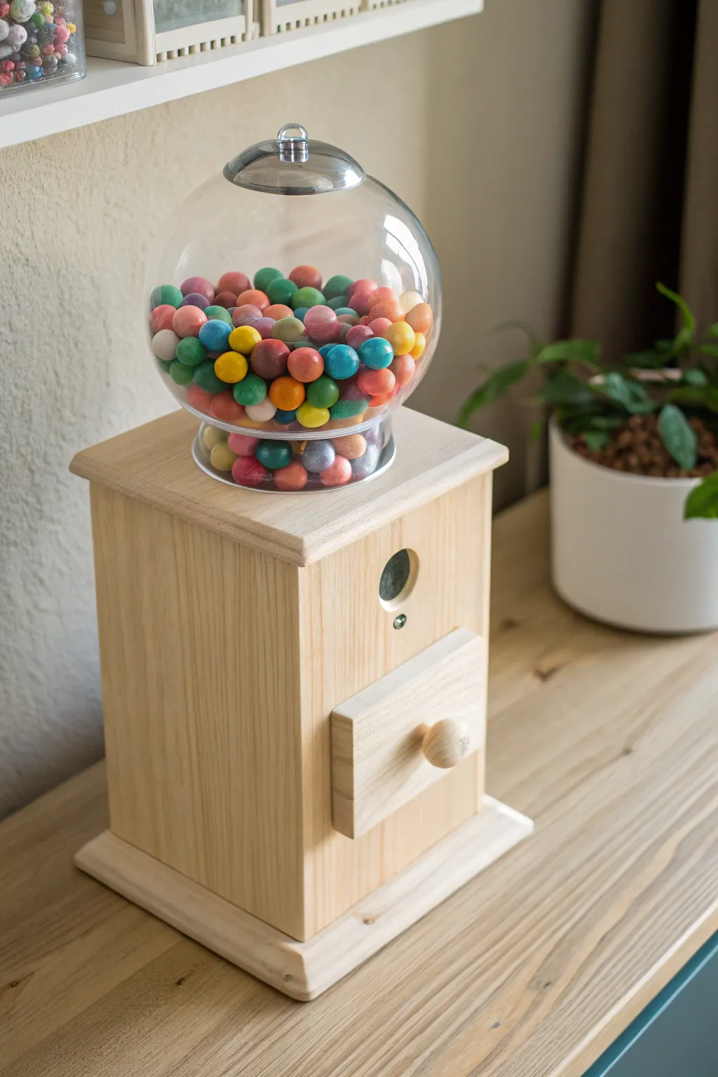 Craft your own candy wonderland with a minimalist gumball machine box—where simplicity meets playful elegance!