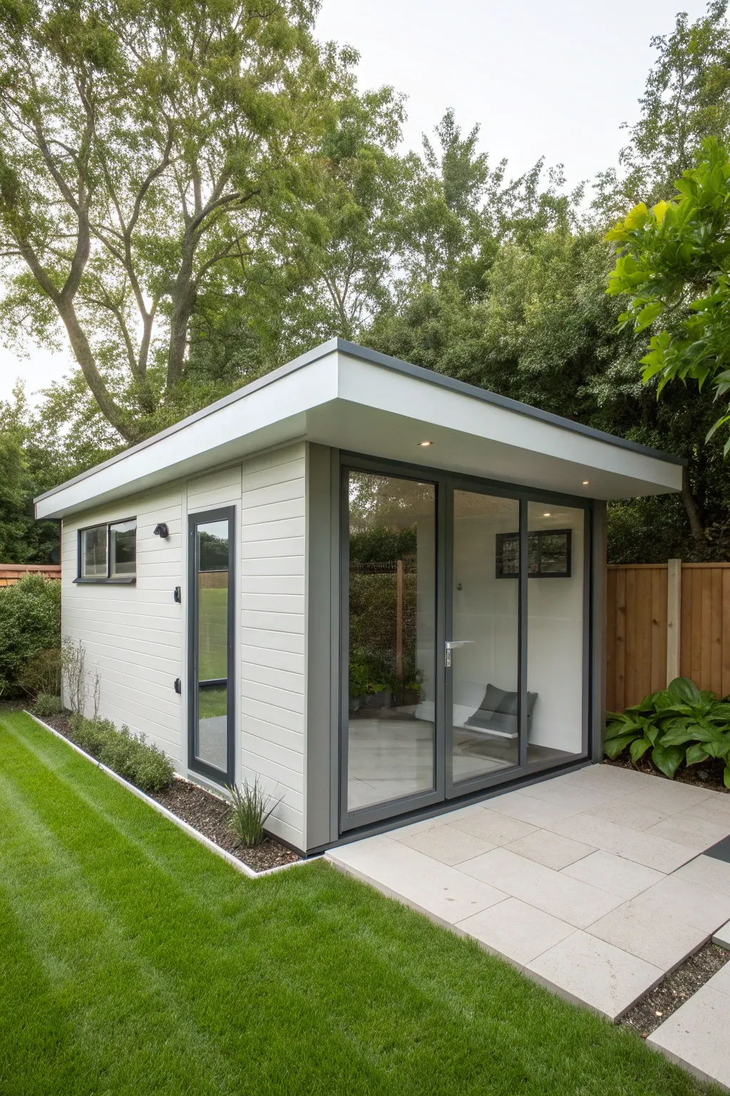 Embrace simplicity with this sleek corner shed design that transforms any backyard into a modern oasis.