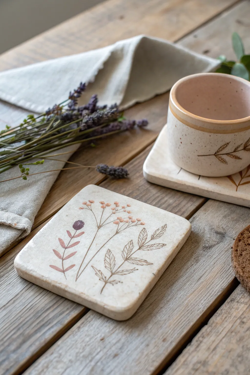 Elevate your gift-giving with personalized coasters that blend minimalist charm with a touch of nature.