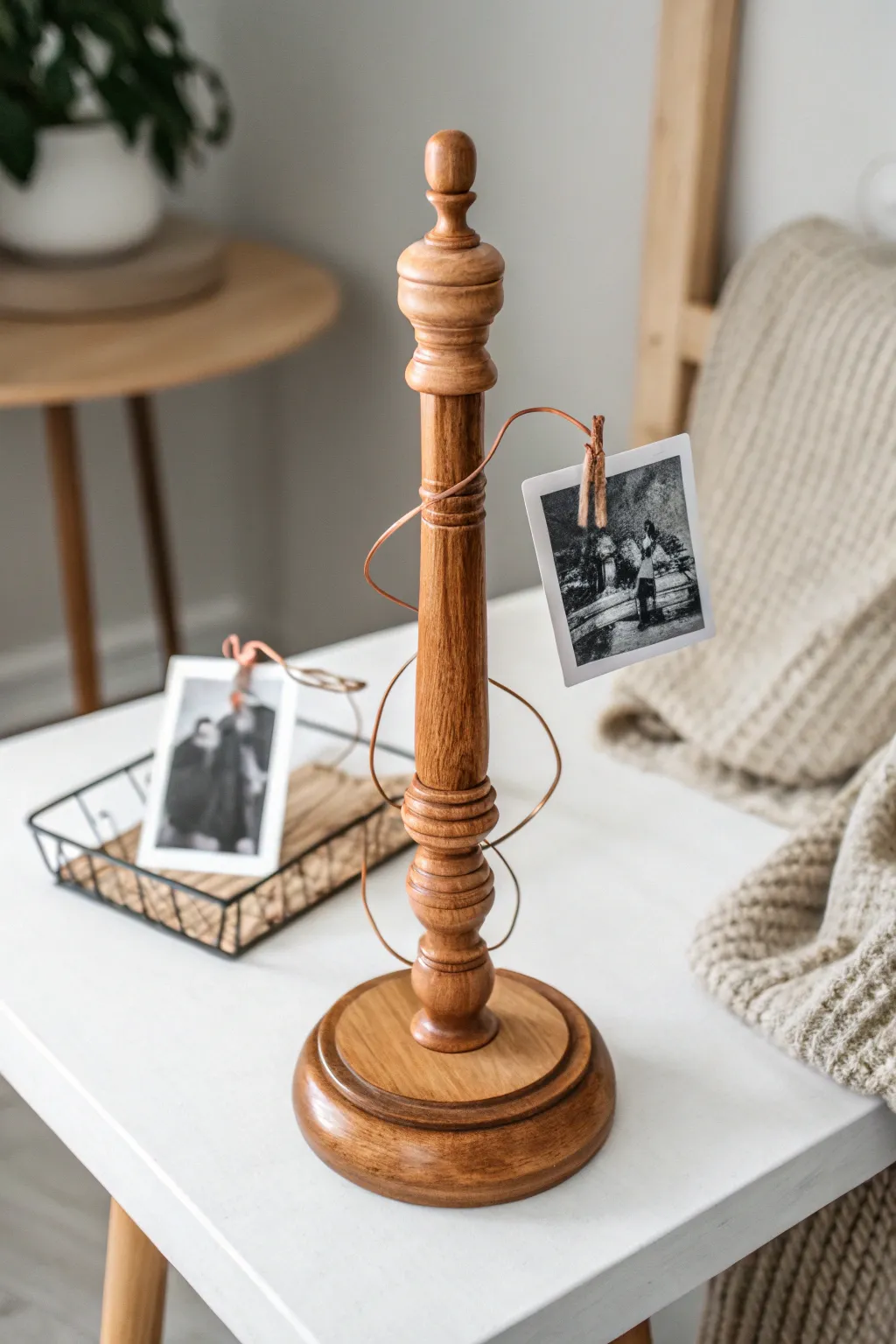 Transform memories into art with this charming spindle photo holder.