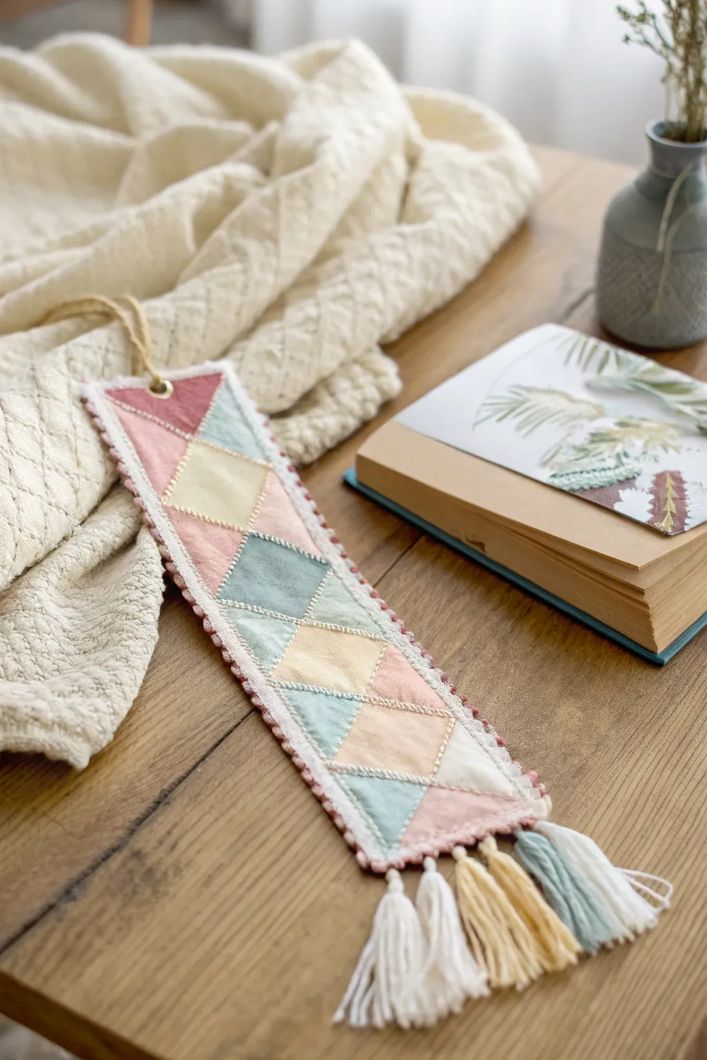 Transform fabric scraps into unique bookmarks, blending simplicity with boho charm.