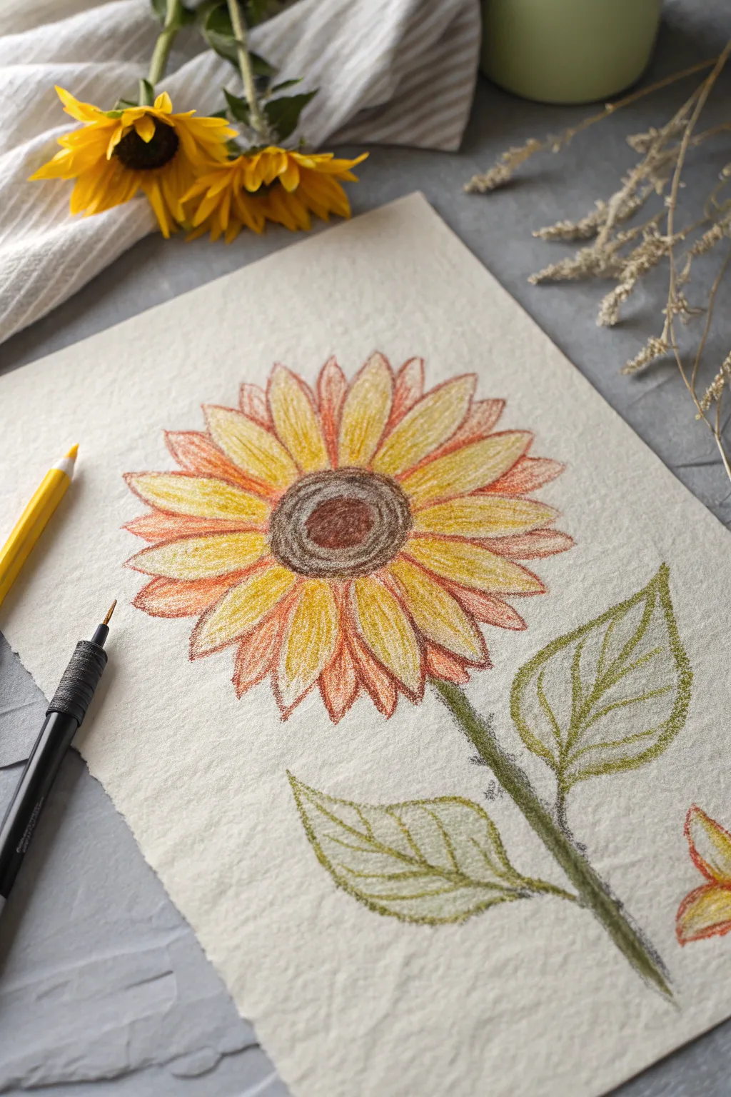 Discover the art of crayon layering with this stunning sunflower creation 🌻✨ #FloralFantasies #ScandinavianStyle