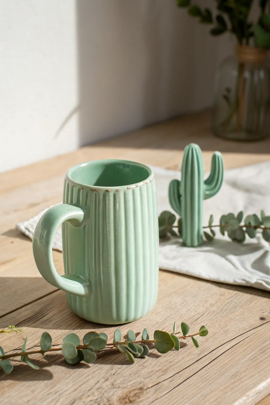Add a whimsical touch to your Christmas gifts with a uniquely shaped cactus mug, perfect for a cozy Scandi-Boho vibe!