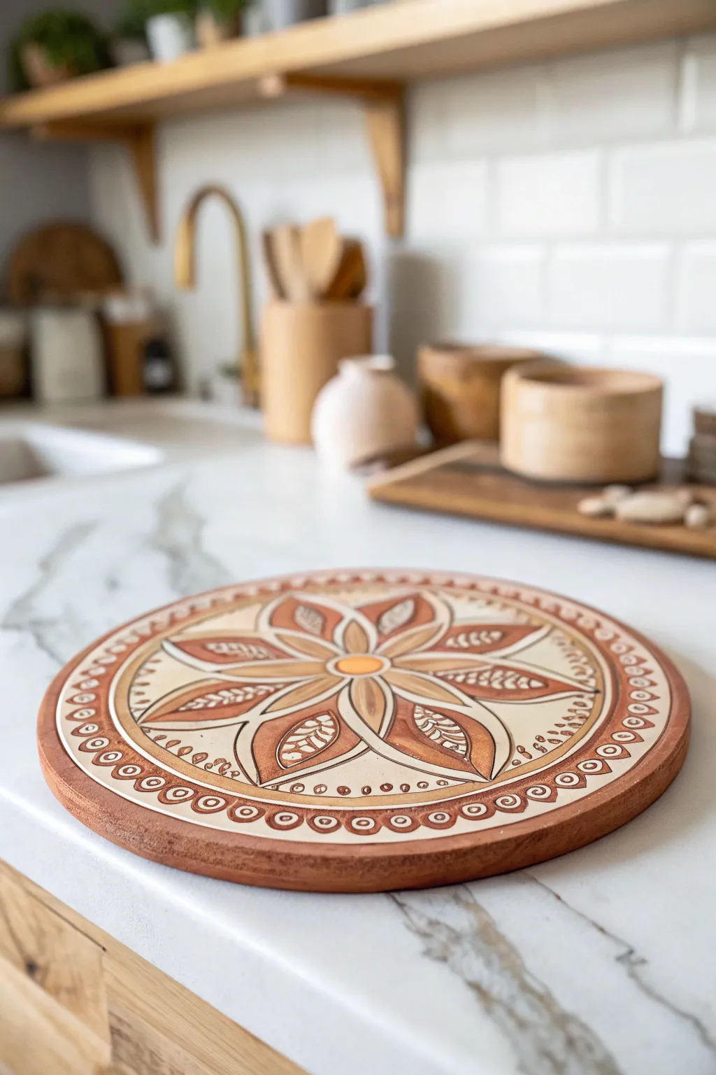 Embrace the warmth of earthy tones with this artisan clay trivet, perfect for adding a touch of natural beauty to your kitchen.