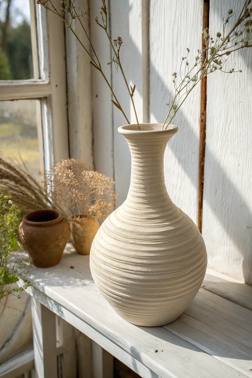 Discover the elegance of simplicity with this handcrafted coil vase – a true piece of functional art.