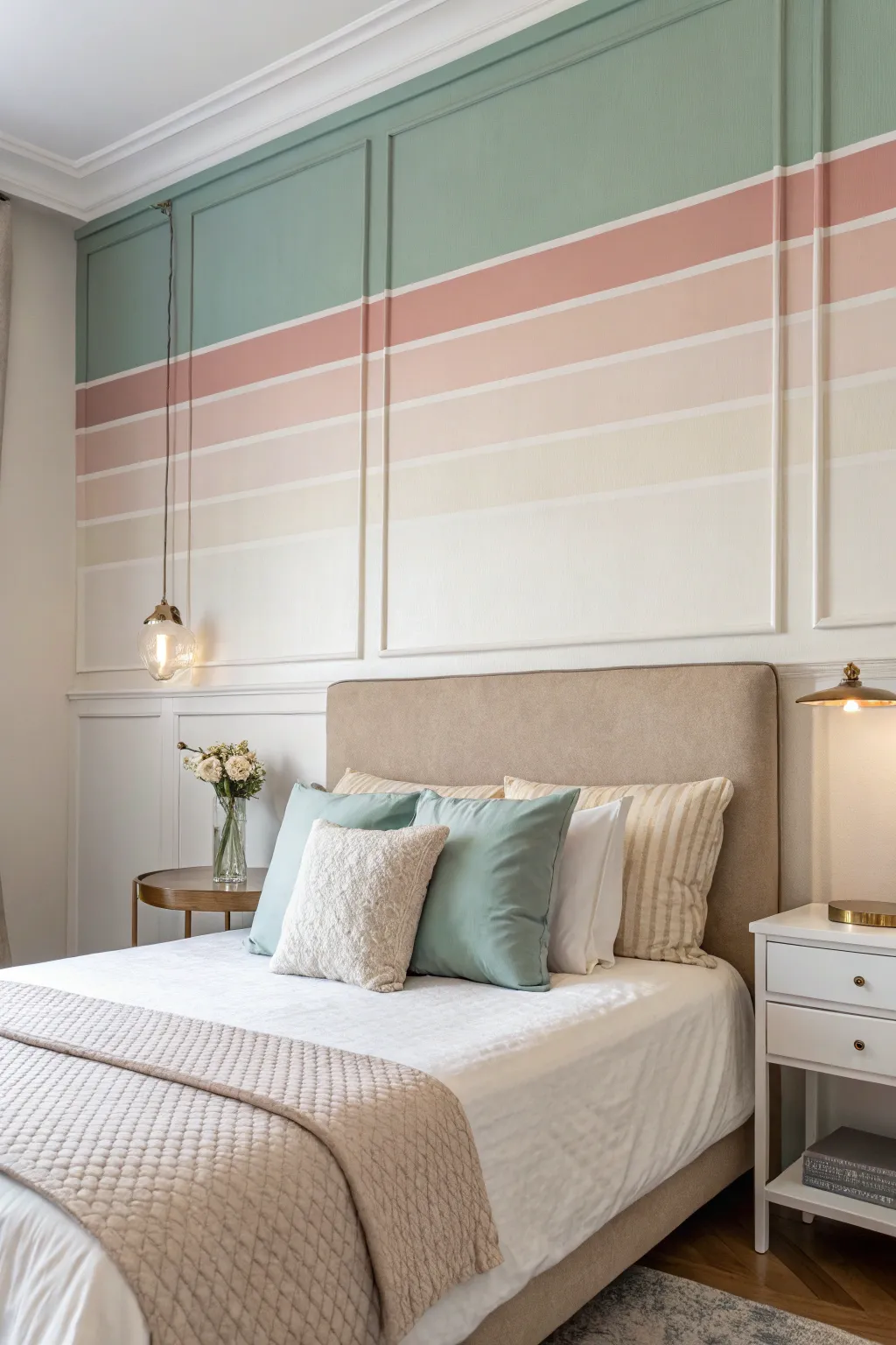 A minimalist strip of color adds serene elegance to your bedroom.