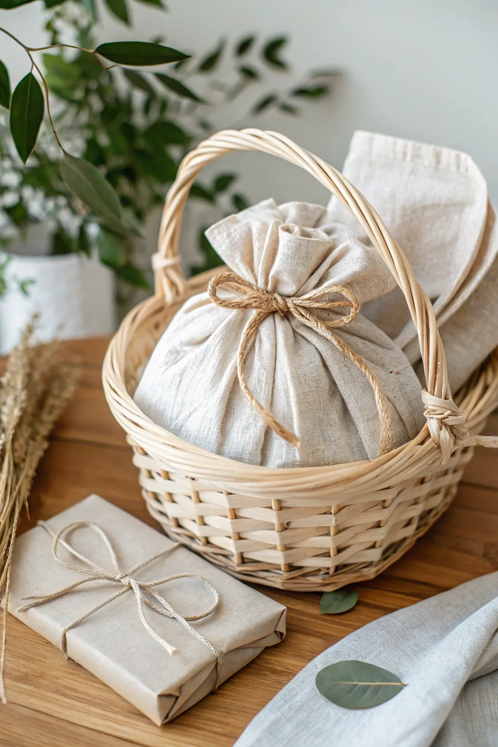 Elevate your gift-giving with sustainable elegance: wrap with fabric for a touch of natural beauty.