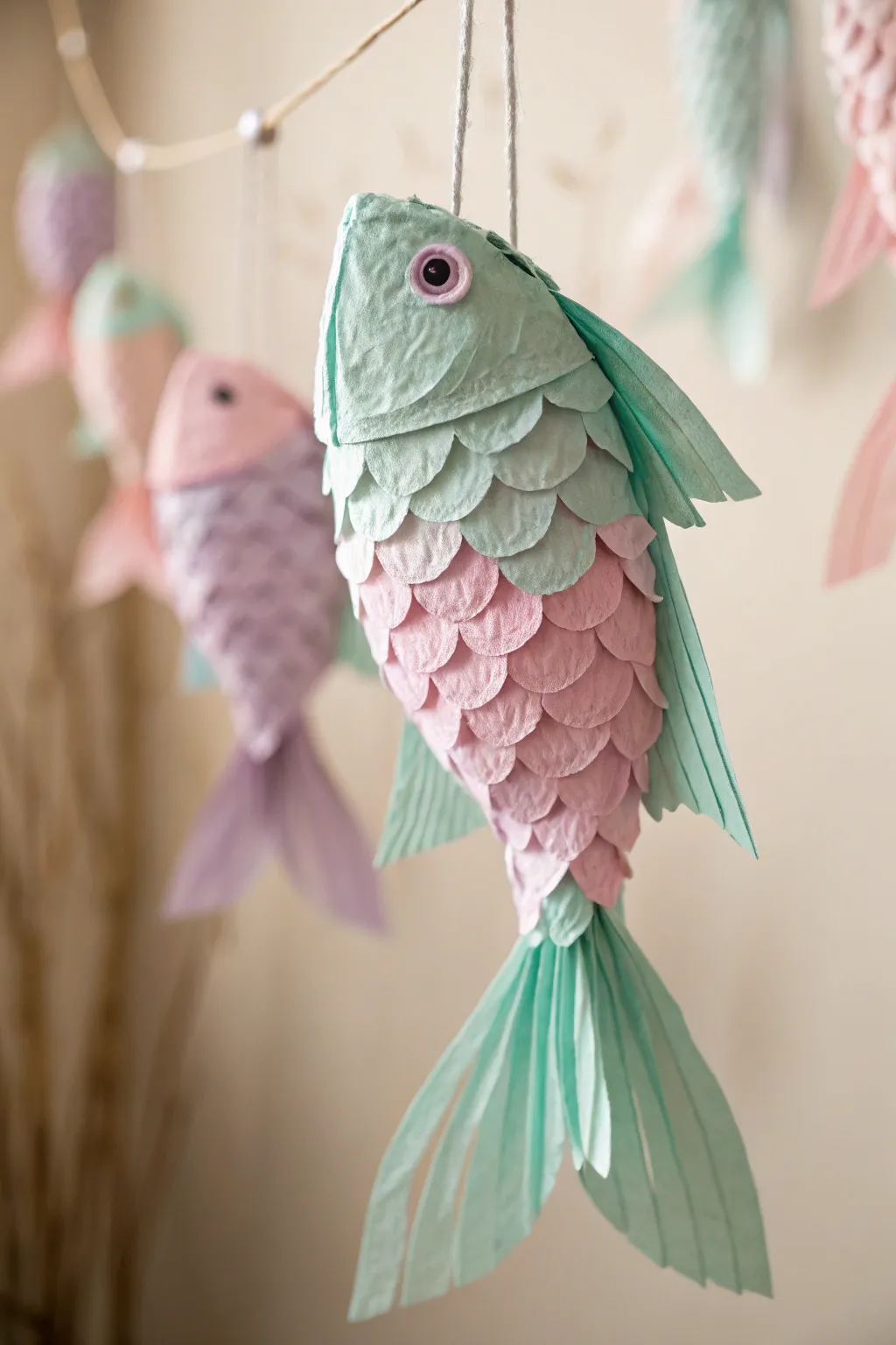 Dive into whimsy with this enchanting crepe paper fish, adding a splash of oceanic charm to any space.