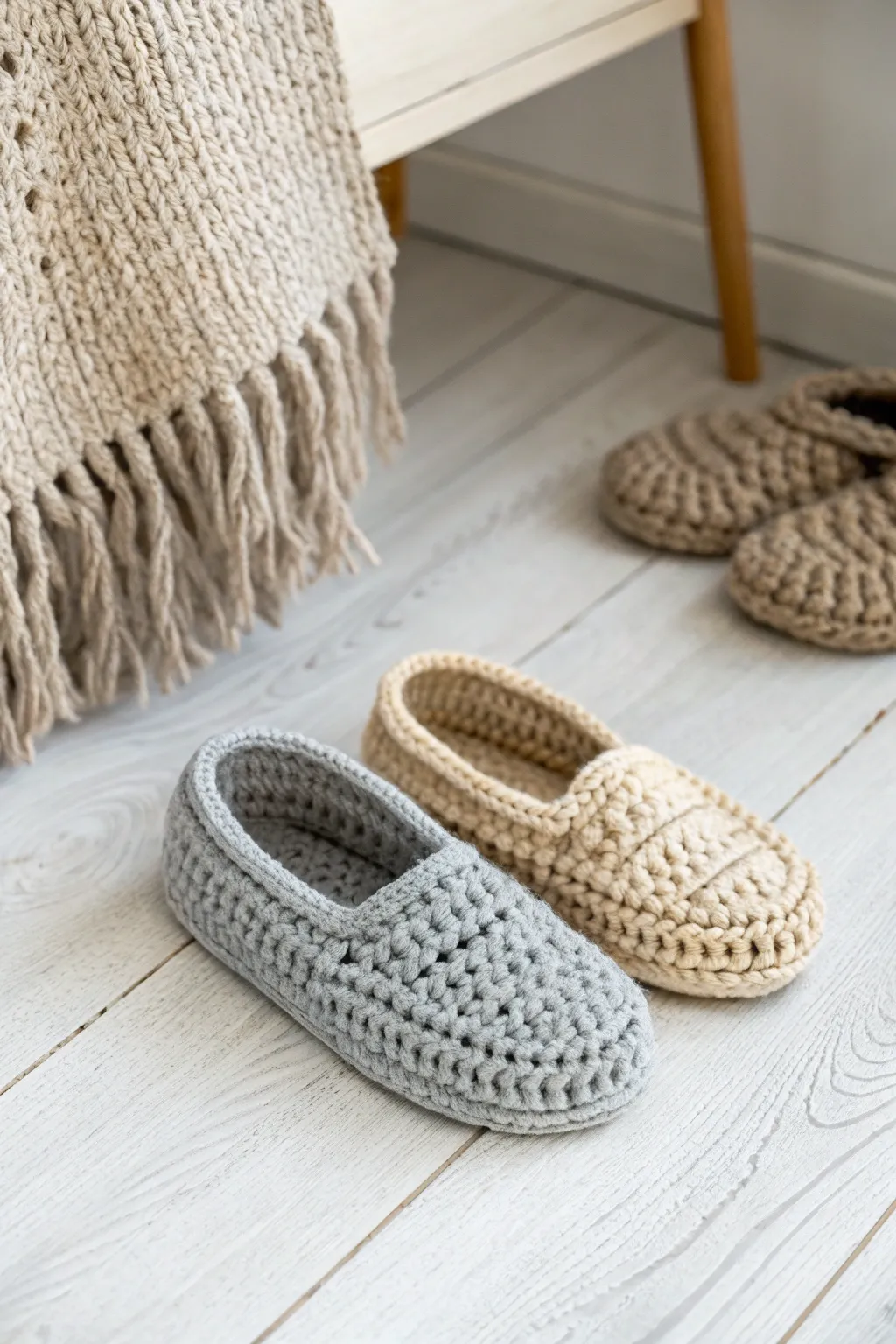 Step into cozy elegance with these his and hers crochet slippers, perfect for sharing warmth and style.