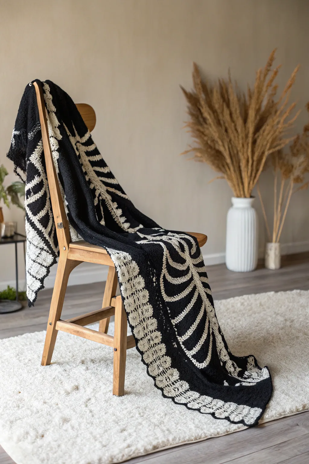 Add a touch of eerie elegance to your outfit with this crochet skeleton shawl. Perfectly blending spooky and stylish. 🖤✨