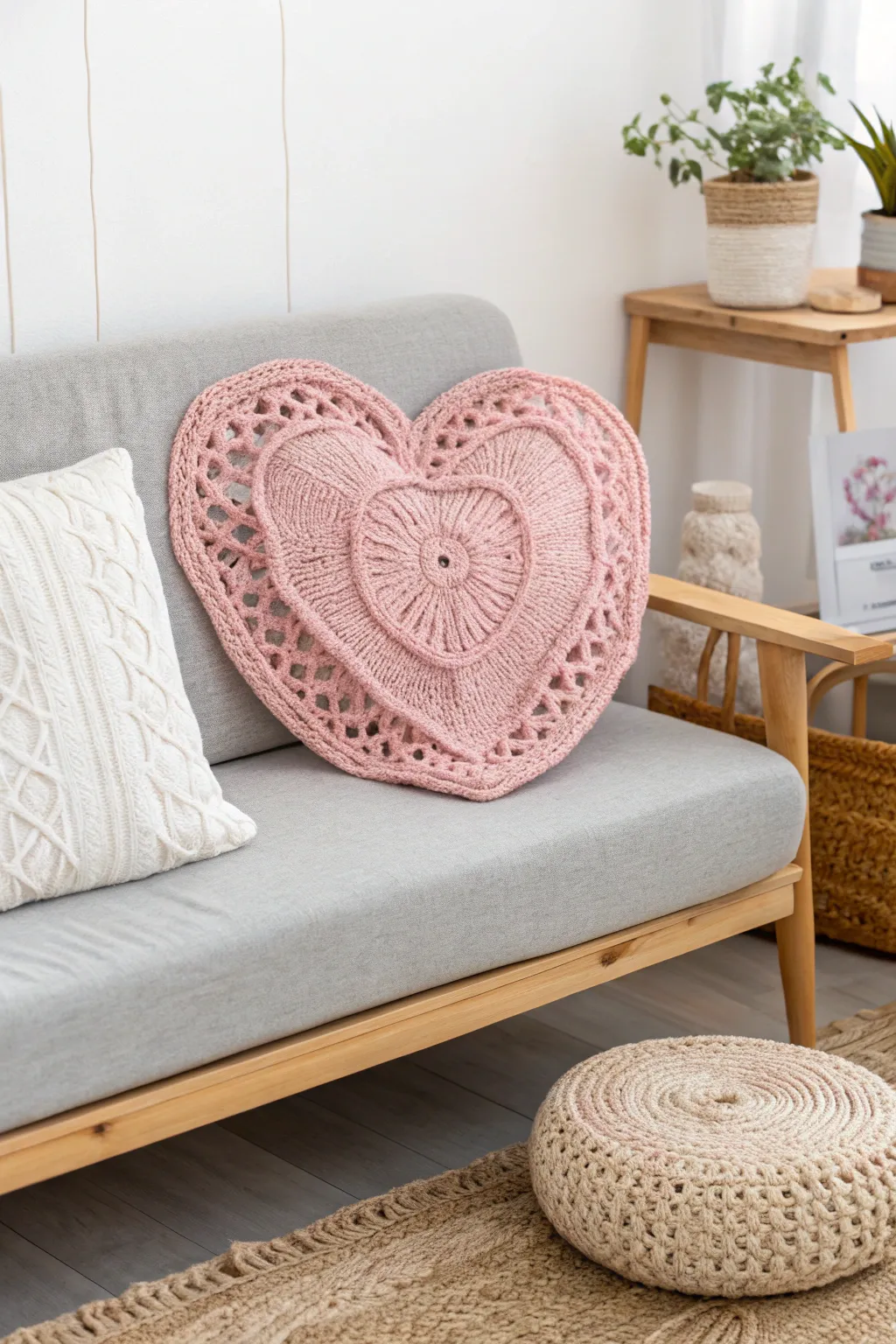 Cuddle up with love: A handcrafted crochet heart pillow perfect for Valentine's Day warmth.