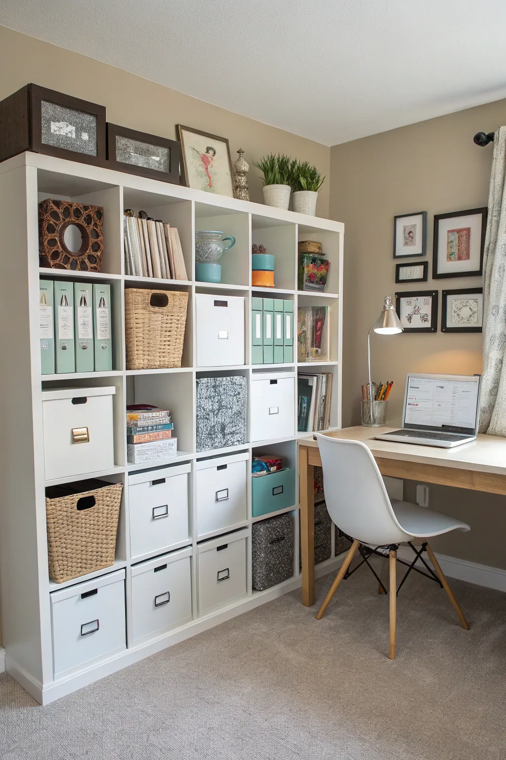 Cube storage makes office organization a breeze.