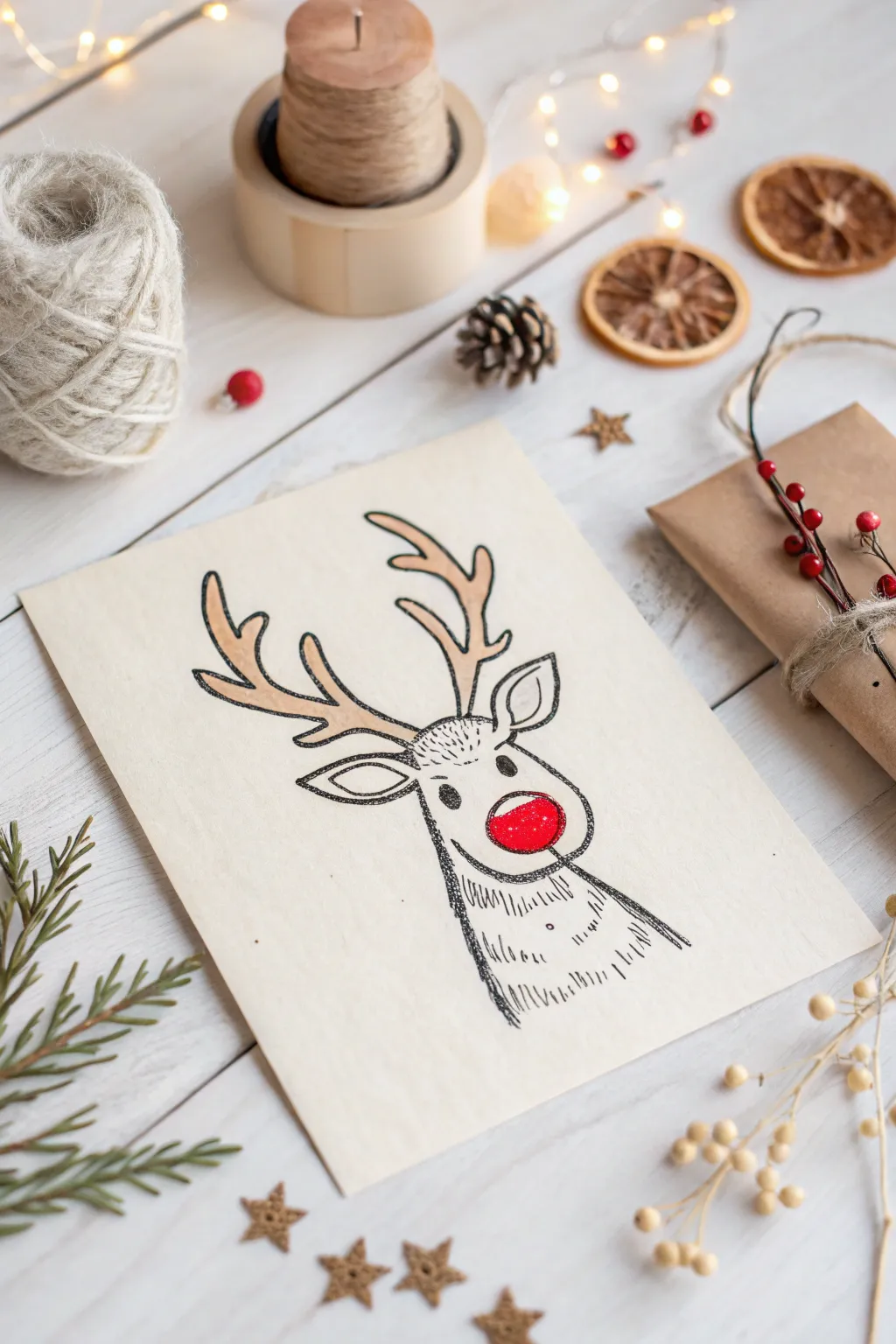 Embrace the charm of simplicity with this cute reindeer doodle, perfect for adding a touch of whimsy to your holiday decor.