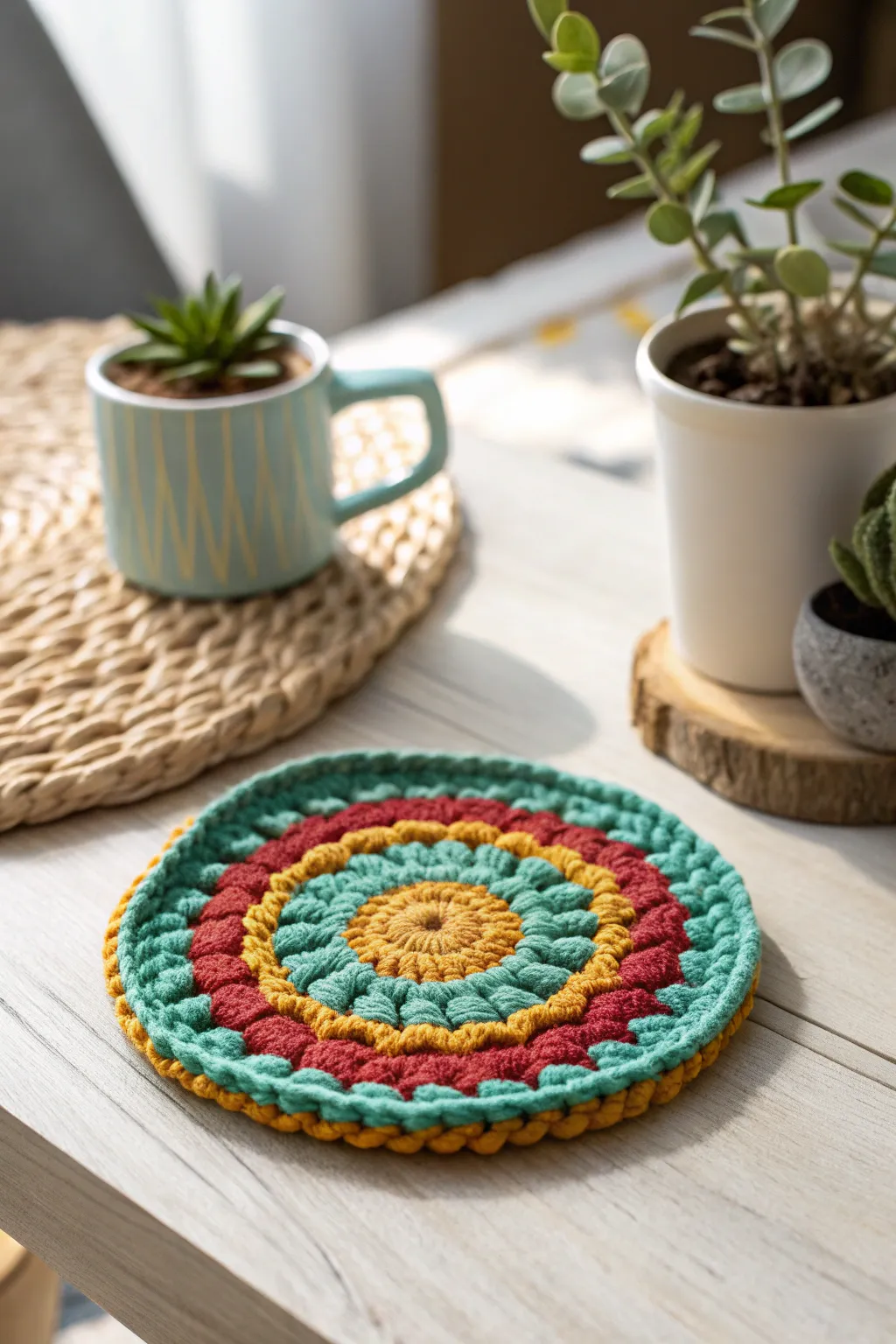 Add a pop of color to your table with these adorable crochet coasters!