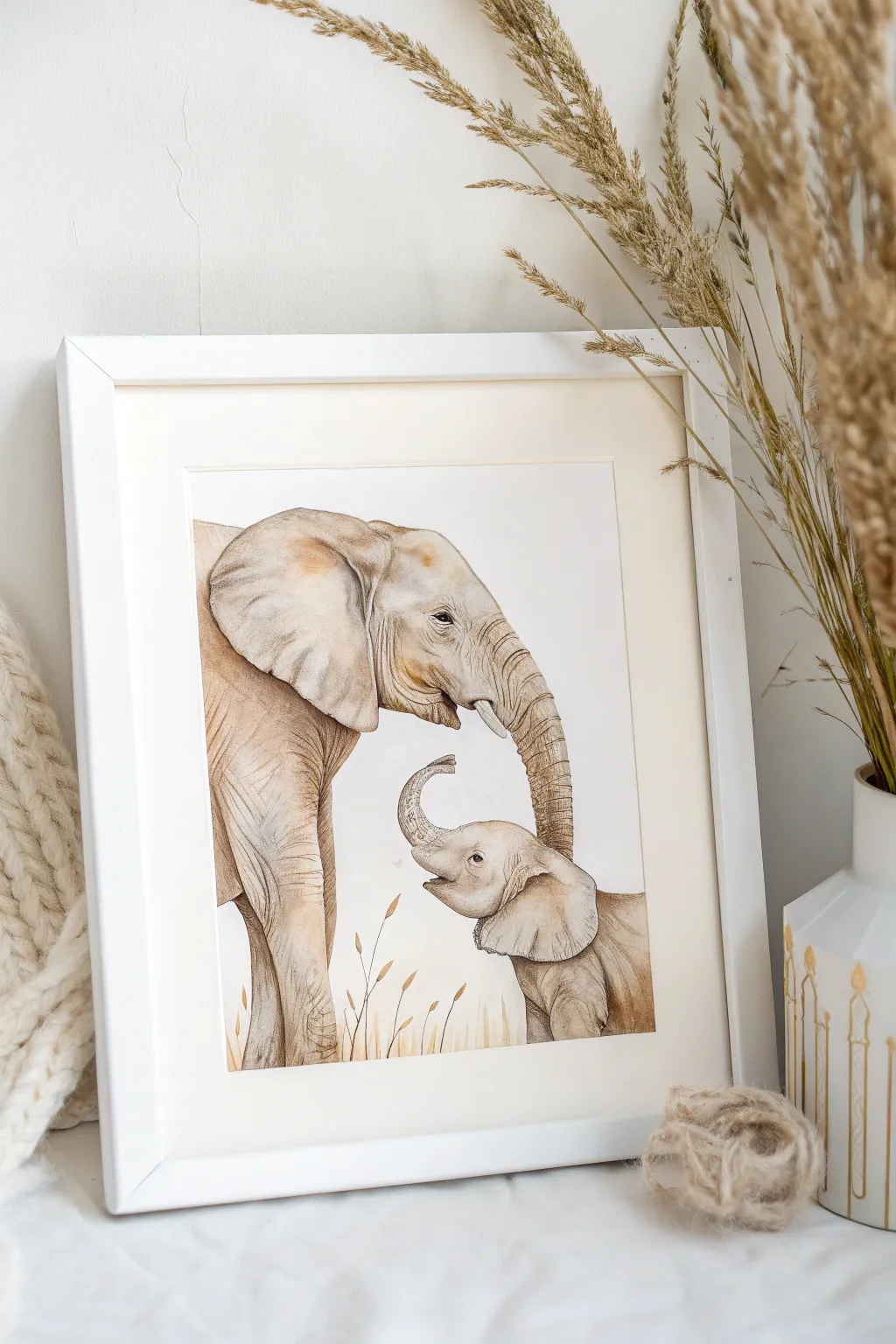 Embrace the warmth of family with this charming elephant nuzzle illustration—perfect for adding a touch of love to your home decor.