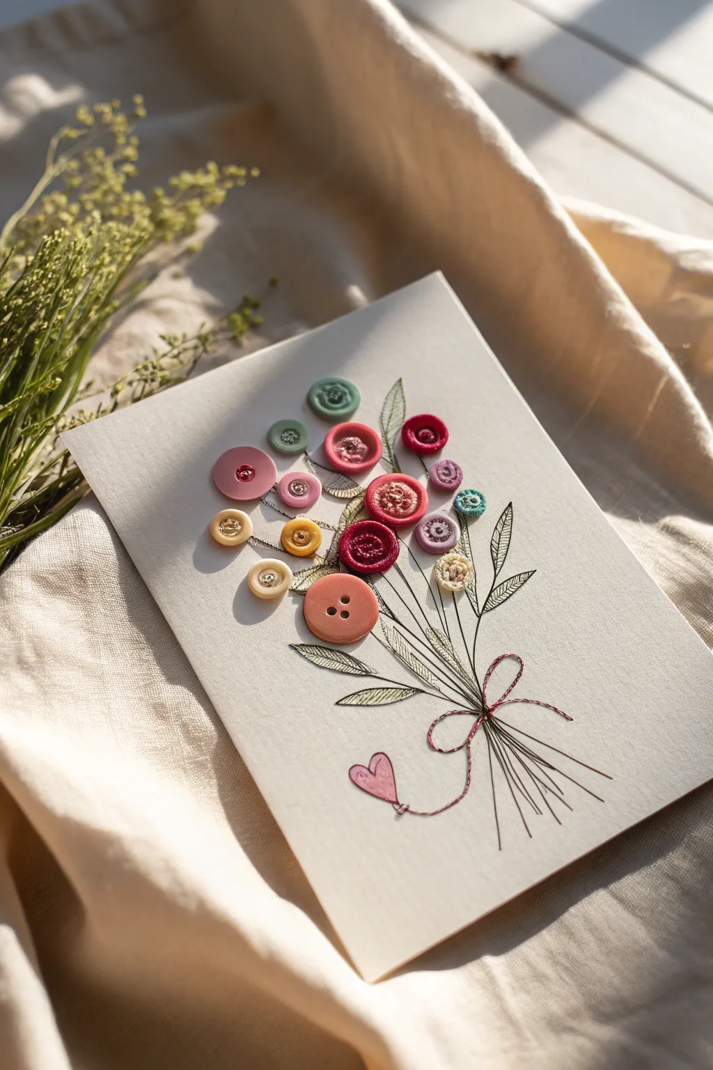 Crafting love with a button bouquet: A charming and unique Valentine's card idea.