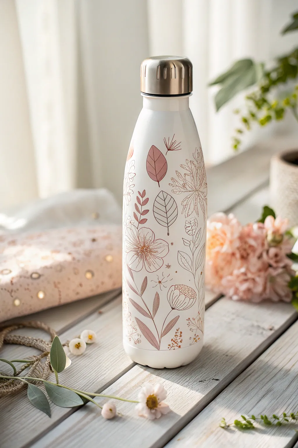 Embrace natural beauty with this stunning floral water bottle—your perfect companion for serene moments.