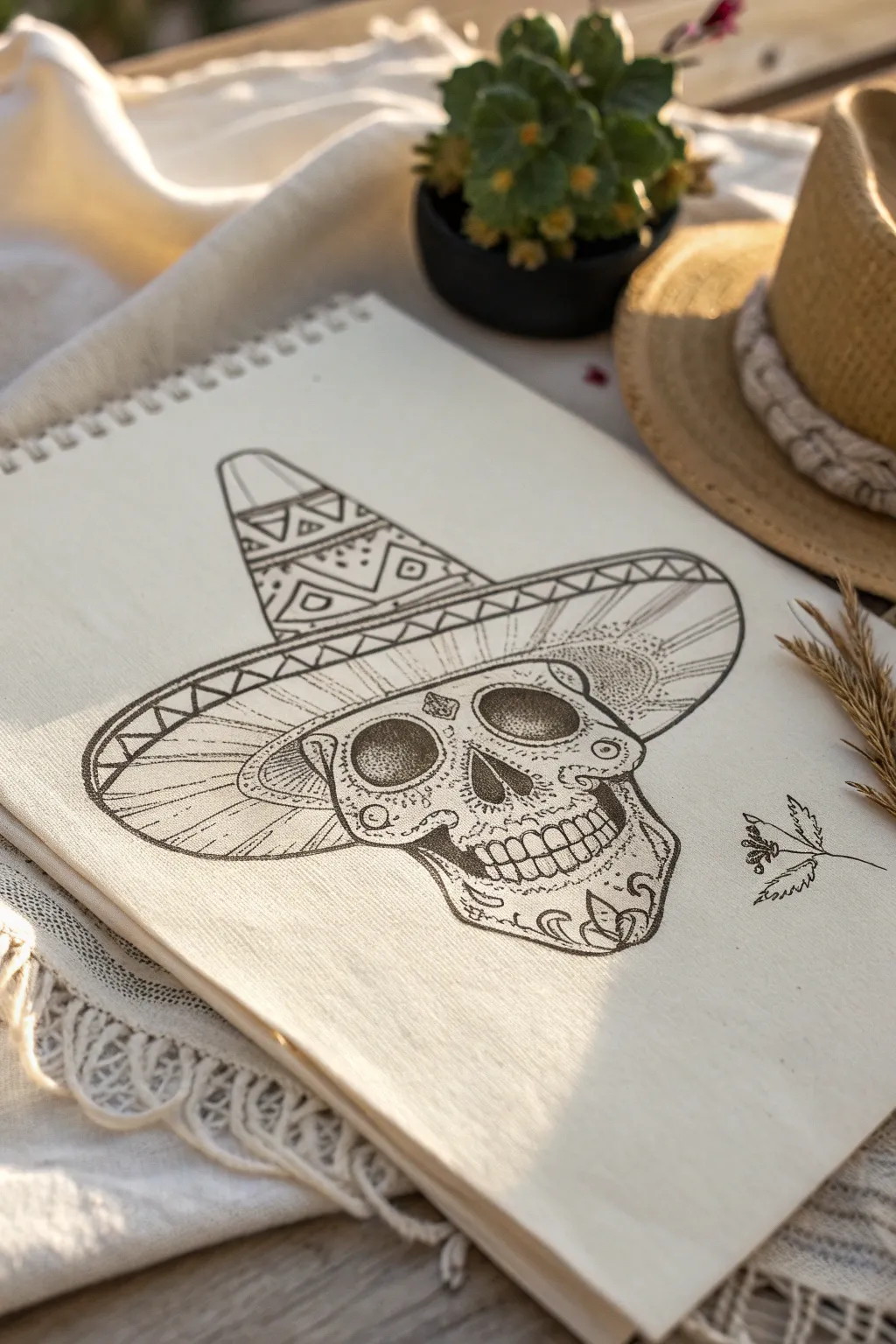 Embrace the artistry of Día de los Muertos with this minimalist skull drawing, a perfect fusion of culture and simplicity.