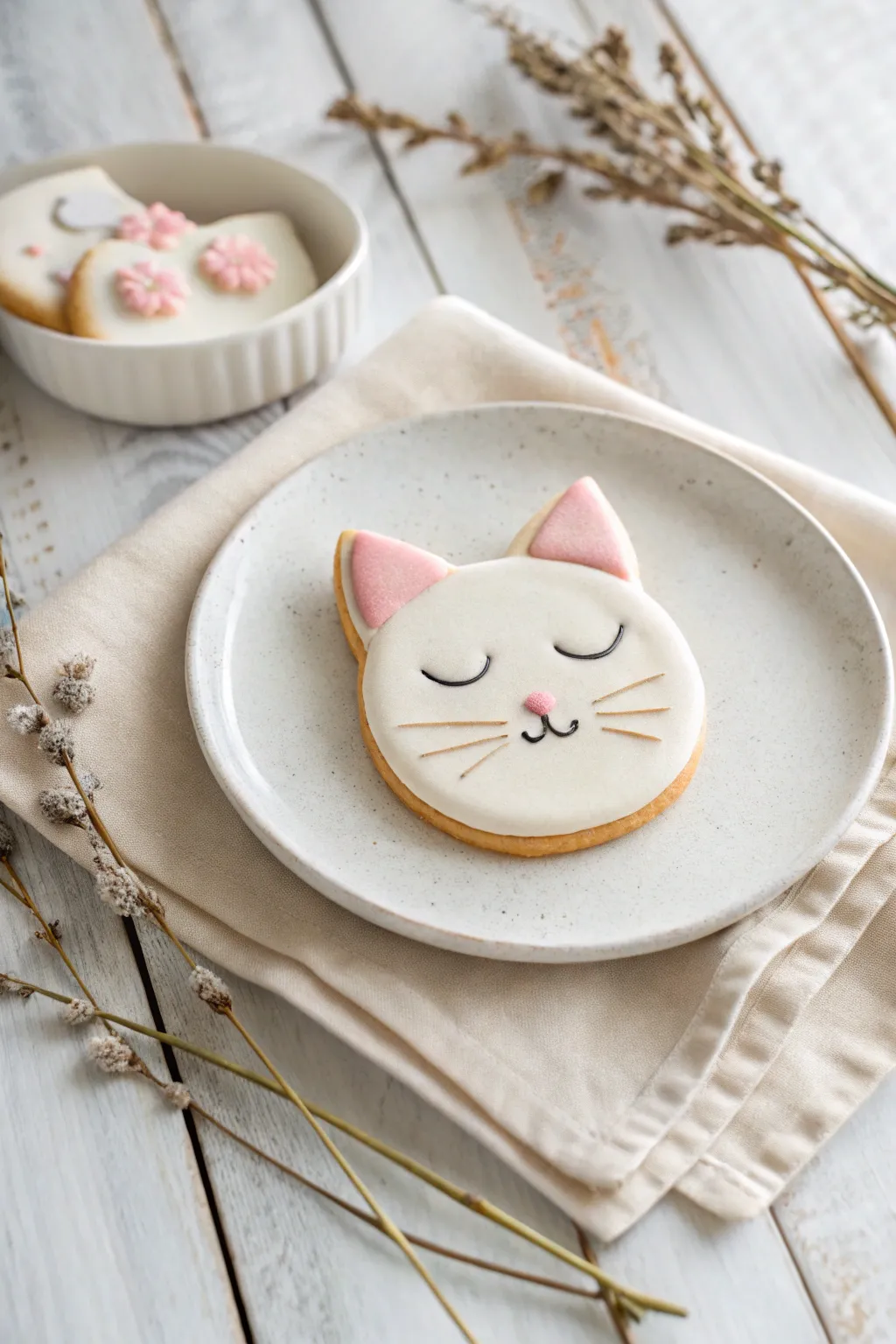 Embrace serenity with these charming sleepy cat cookies, where minimalist design meets cozy elegance.
