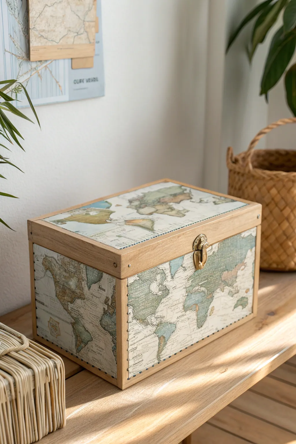 Transform your space with a touch of personalized elegance: decoupage your keepsake box with vintage maps for a unique, handcrafted look.