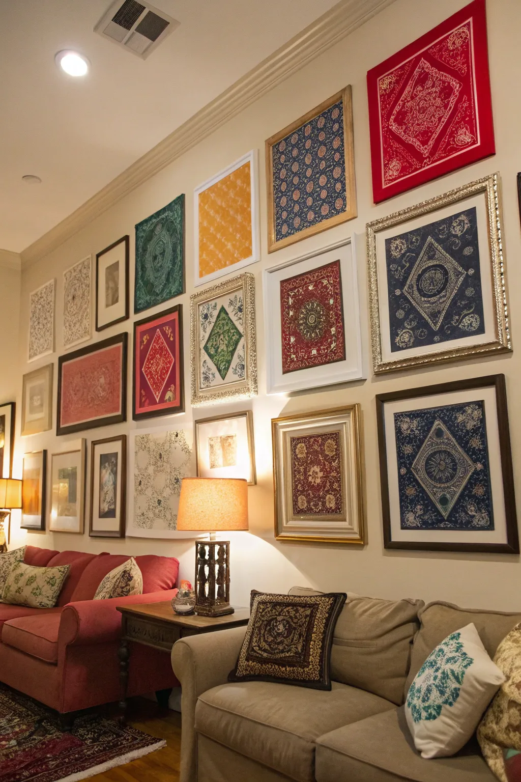 Transform your walls with artistic bandana displays.