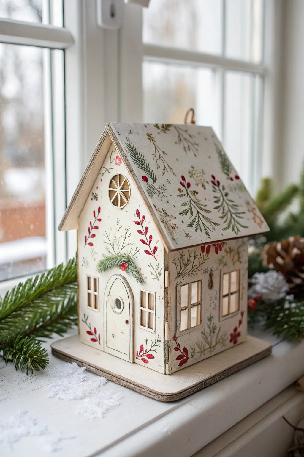 Whimsical Christmas charm with minimalist decoupage holiday houses.