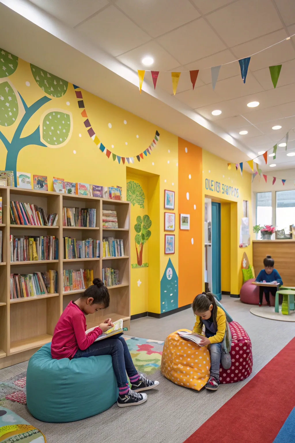 Vibrant colors ignite imagination and joy in a children's library.