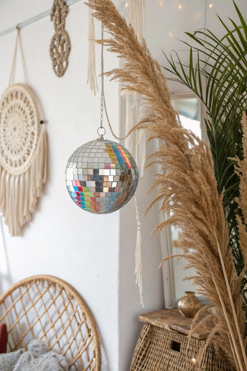 Transform your space with a touch of ethereal elegance: an iridescent jewel disco ball that dances with light.