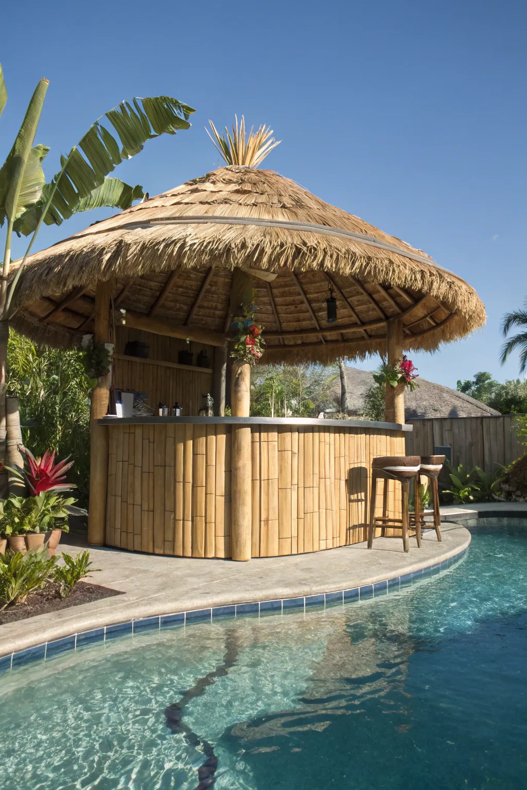Dive into paradise with your very own swim-up tiki bar!
