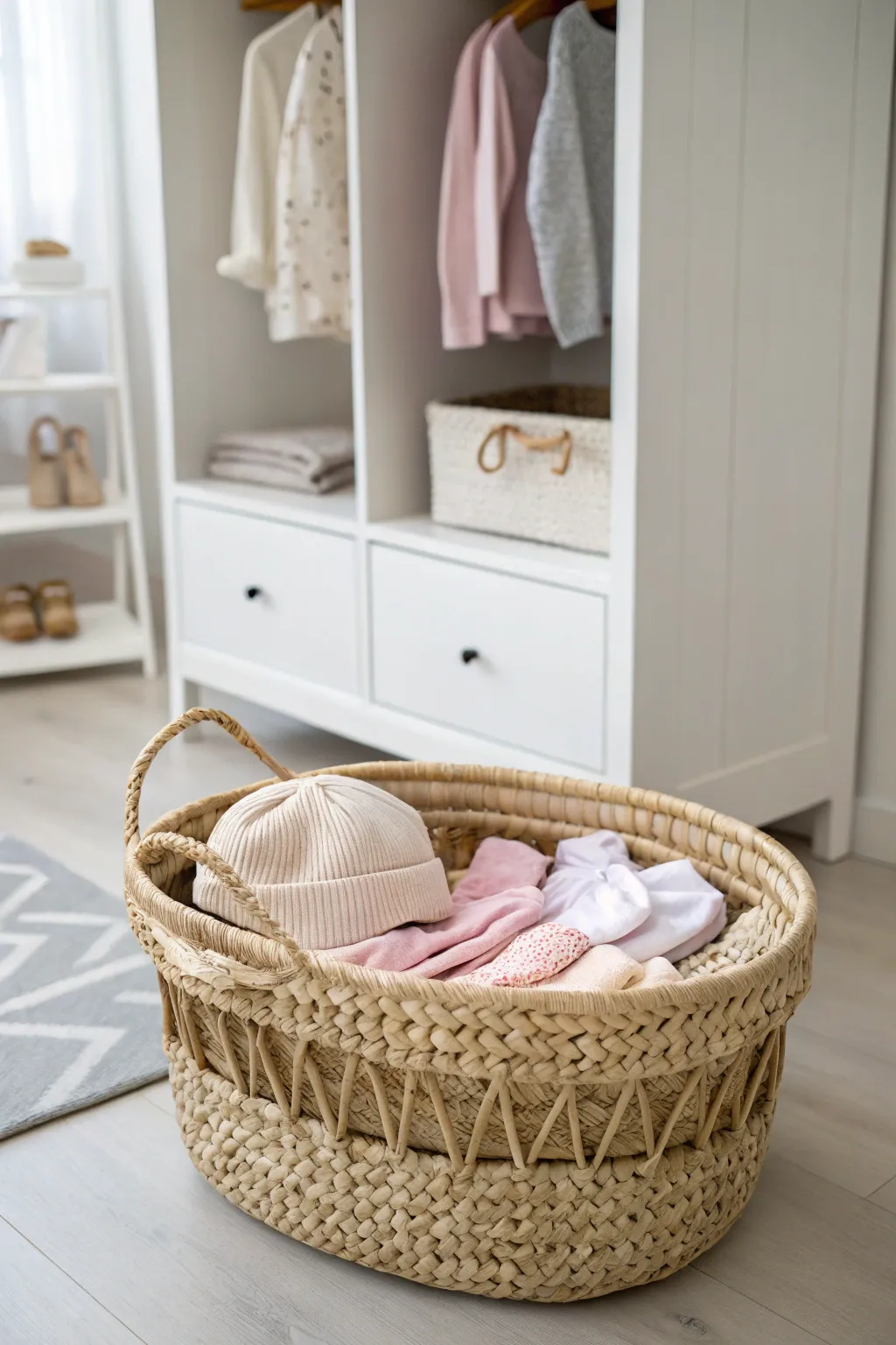 Transform your baby closet with charming baskets that blend Scandinavian minimalism with a touch of Boho elegance.